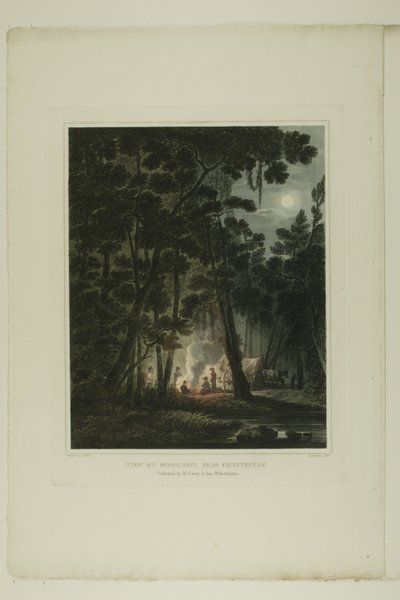 Vista al chiaro di luna, vicino a Fayetteville, tavola tre del secondo numero di Picturesque Views of American Scenery da John Hill