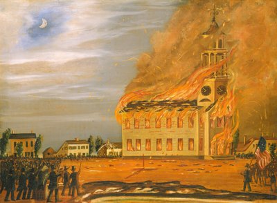 Incendio della Old South Church, Bath, Maine, c. 1854 da John Hilling