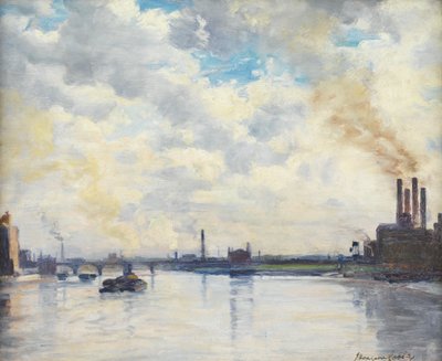 Chelsea Reach (olio su pannello) da John Hodgson Lobley
