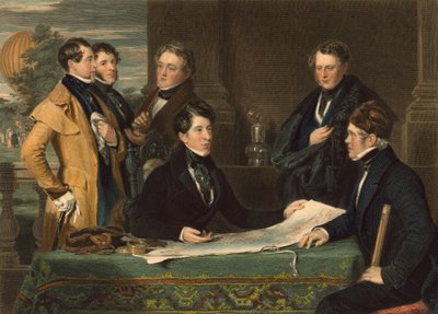 Una consultazione prima di un viaggio aereo da Londra a Wellburg a Nassau il 7 novembre 1836, pub. 1843 da John Hollins