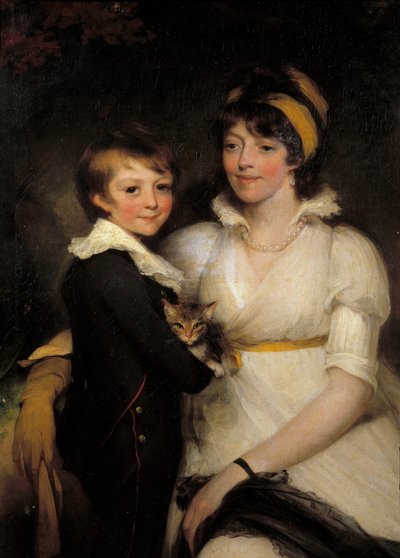 Giovane donna e bambino che tiene un gatto Dipinto di John Hoppner (1758-1810) da John Hoppner