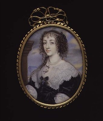 No.3862 Regina Enrichetta Maria, moglie del re Carlo I, c.1640 (vellum su carta da gioco) da John Hoskins