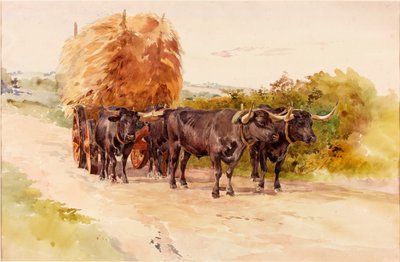 Paesaggio con Buoi che Tirano un Carro di Fieno da John Isaac Richardson