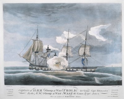 Cattura della Sloop di Guerra FROLIC di H.B.M., 22 Cannoni, Cap. Whinyates dalla Sloop di Guerra WASP degli Stati Uniti da John James (after) Barralet