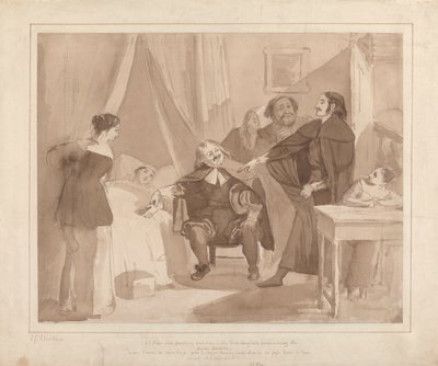 Gil Blas, mentre pratica la medicina sotto il dottor Sangrado, incontra il dottor Cuchillo al capezzale del droghiere da John James Chalon