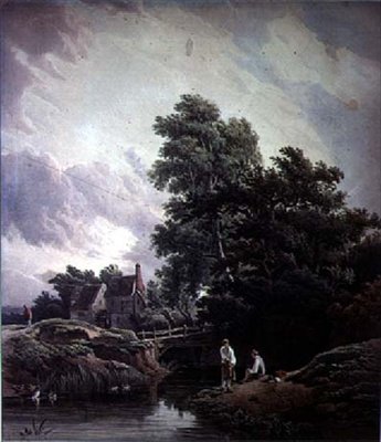 Paesaggio con mulino ad acqua e figure da John James Chalon