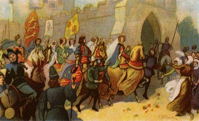 Re Edoardo III e i suoi nobili che scortano Filippa di Hainaut a York da John Jellicoe