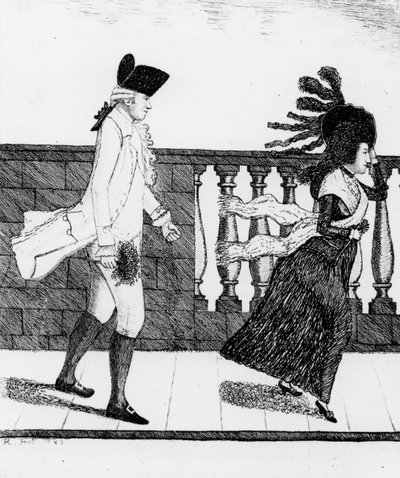 Il dottor James Graham attraversa il North Bridge con un forte vento, 1785 da John Kay