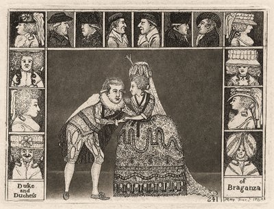Mary Ann Yates e Laurence Clinch nei ruoli del Duca e della Duchessa di Braganza da John Kay