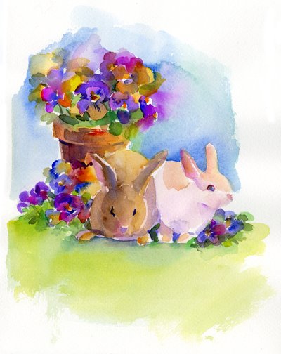 Coniglietti con viole del pensiero da John Keeling