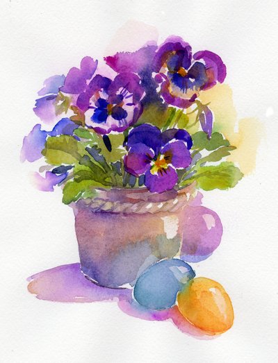 Viole del pensiero con uova di Pasqua da John Keeling