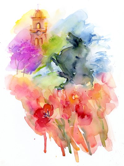 Piazza con tulipani rossi da John Keeling