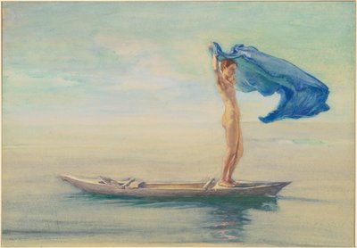 Ragazza nella Prua di una Canoa che Stende il Suo Loincloth come una Vela, Samoa da John La Farge
