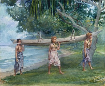 Ragazze che trasportano una canoa, Vaiala a Samoa, 1891 da John La Farge