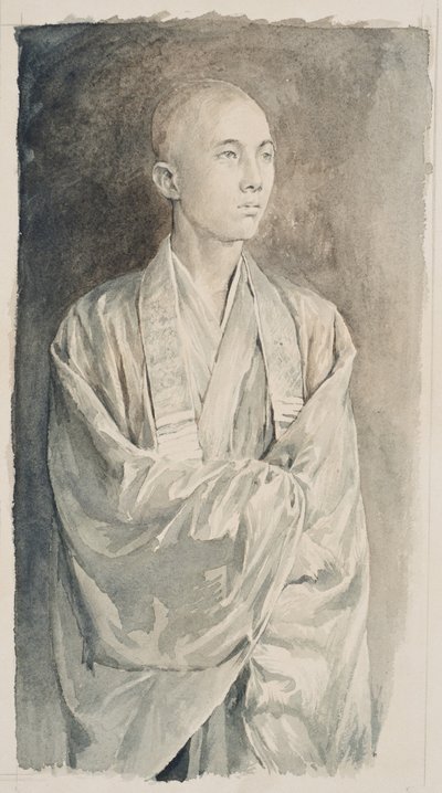 Ritratto di un sacerdote al Tempio di Lyemitsu, Nikko, c.1888 (lavaggio seppia su carta) da John La Farge or Lafarge