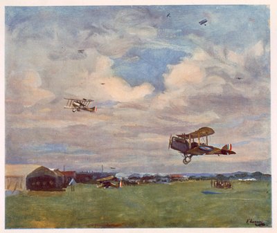 Un aerodromo, da British Artists at the Front, continuazione di The Western Front, 1918 da John Lavery