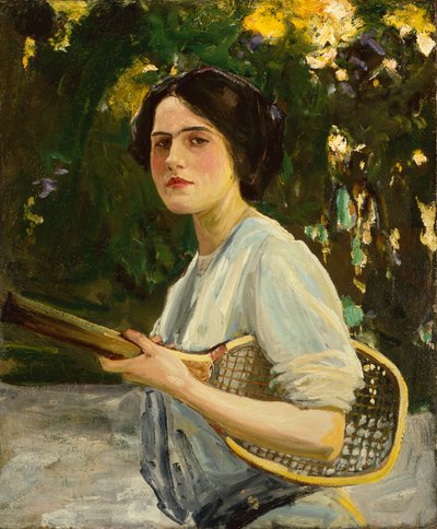 Eileen Lavery con una racchetta da tennis da John Lavery