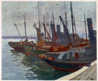 Dragamine in porto, da British Artists at the Front, Continuation of The Western Front, 1918 da John Lavery