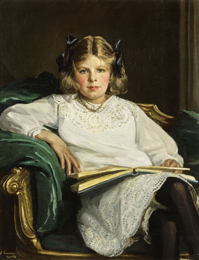 Ritratto di Betty, seduta a tre quarti, che legge un libro da John Lavery