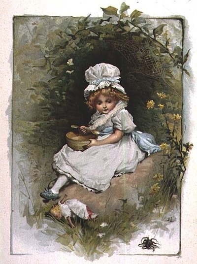 La piccola Miss Muffet, da un libro illustrato di filastrocche per bambini da John Lawson