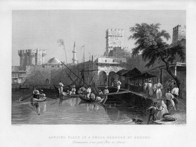 Un luogo di sbarco in un piccolo porto a Rodi, Grecia, 1841 da John Le Keux