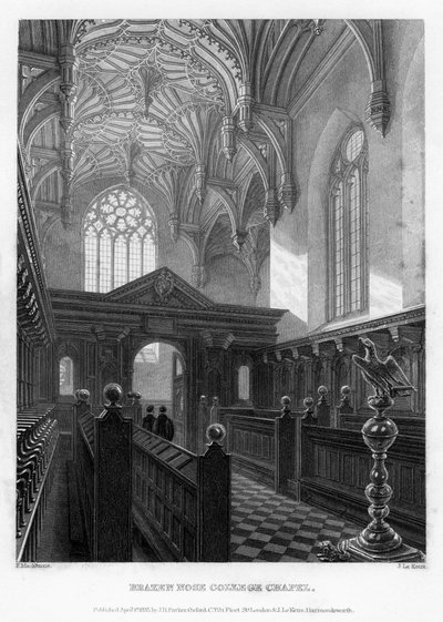 Cappella del Brasenose College, Università di Oxford, 1835 da John Le Keux
