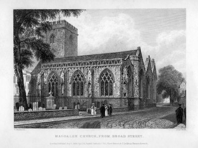 Chiesa di Magdalen, da Broad Street, Oxford, 1833 da John Le Keux