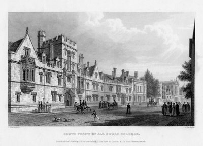 Facciata sud di All Souls College, Università di Oxford, 1834 da John Le Keux