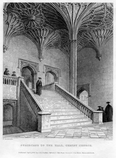 Scala per la sala, Christ Church, Università di Oxford, 1833 da John Le Keux