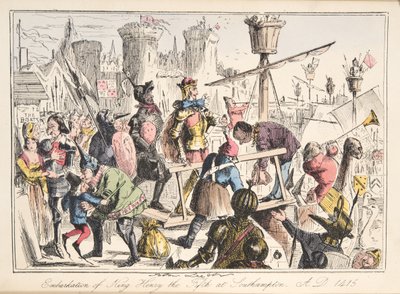 Imbarco di Enrico V a Southampton, AD 1415, da The Comic History of England, pub. 1864 da John Leech