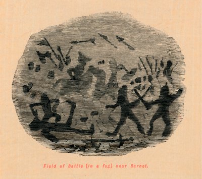 Campo di battaglia nella nebbia vicino a Barnet da John Leech