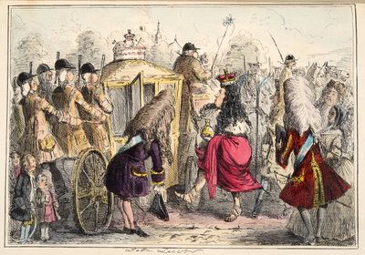 Georgey Porgey il Primo che esce per una passeggiata nella sua carrozza di stato, da The Comic History of England, pub. 1864 da John Leech