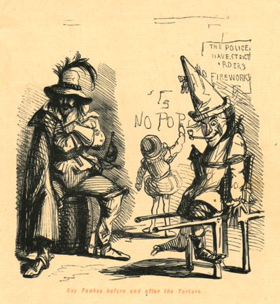 Guy Fawkes prima e dopo la tortura, 1897 da John Leech