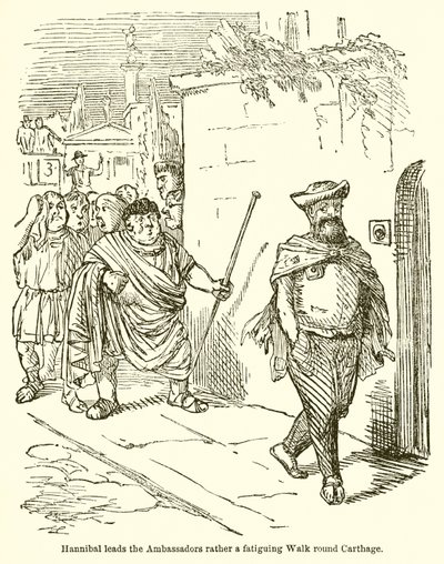 Annibale guida gli ambasciatori in una passeggiata piuttosto faticosa intorno a Cartagine da John Leech