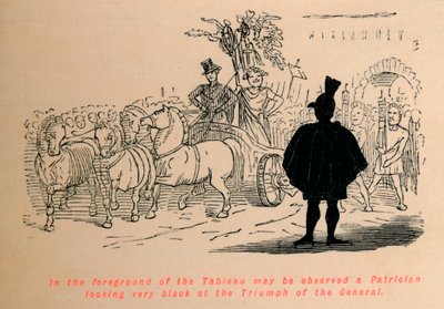 In primo piano del Tableau si può osservare un patrizio che guarda molto nero al trionfo da John Leech