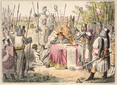 Re Giovanni firma la Magna Carta, da The Comic History of England, pub. 1864 da John Leech