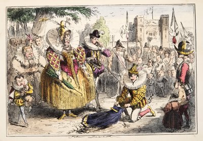 La regina Elisabetta e Sir Walter Raleigh, da The Comic History of England, pub. 1864 da John Leech