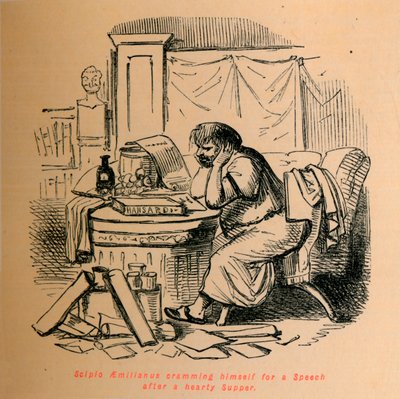 Scipione Emiliano che si prepara per un discorso dopo una cena abbondante, 1852 da John Leech