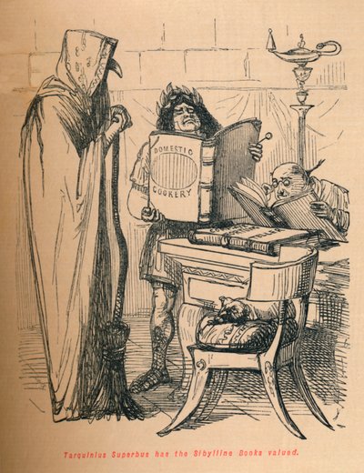 Tarquinio il Superbo fa valutare i Libri Sibillini, 1852 da John Leech