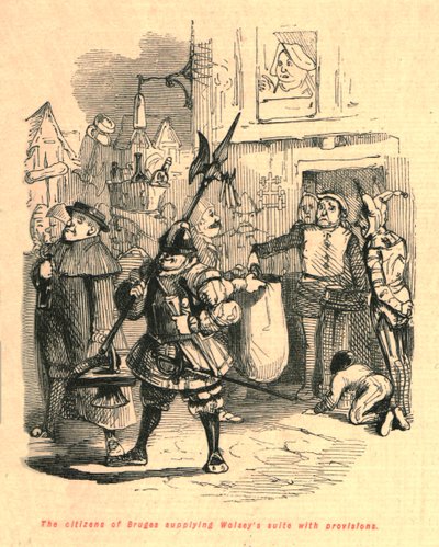 I cittadini di Bruges che forniscono provviste alla suite di Wolsey, 1897 da John Leech