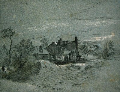 Un cottage in un paesaggio boscoso da John Linnell