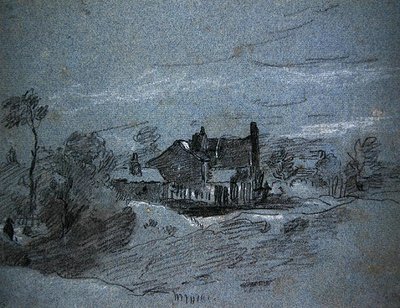Un cottage in un paesaggio boscoso da John Linnell