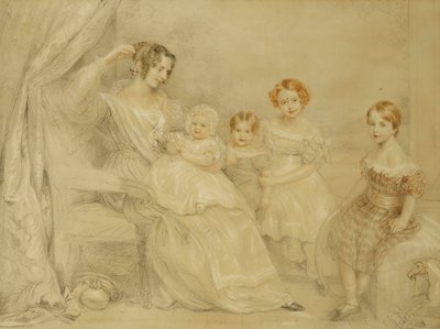 Ritratto della signora W.S. Fry e dei suoi quattro figli: Emma, Willy, Julie e Georgina, seduti in un interno, 1840 da John Linnell