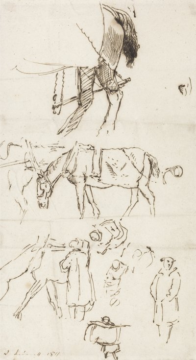 Studi di cavalli, uomini e carrozze, 1811 da John Linnell