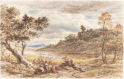 Viaggiatori che riposano vicino a un albero caduto da John Linnell