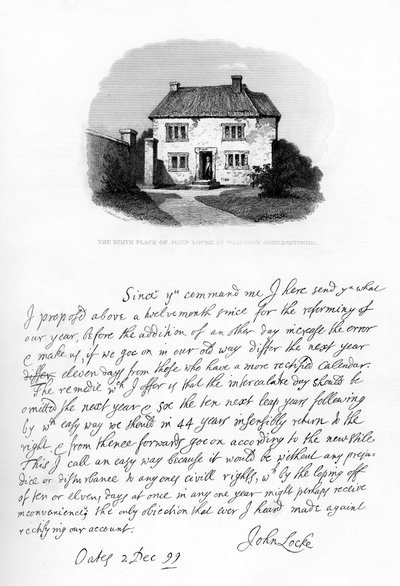 Parte di una lettera di John Locke a Sir Hans Sloane da John Locke