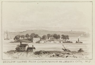 Isola di Bedlow da Communipaw Av., Jersey City, N.J., 1861 da John M. August Will