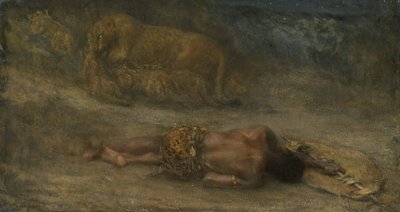Una leonessa con i suoi cuccioli vicino a un uomo nero morto, chiamato 