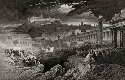 Marco Curzio che cavalca nel baratro, inciso da H. Le Keux da John Martin