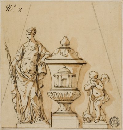 Design per un Monumento Funerario con Fato, Urna, Putto da John Michael Rysbrack